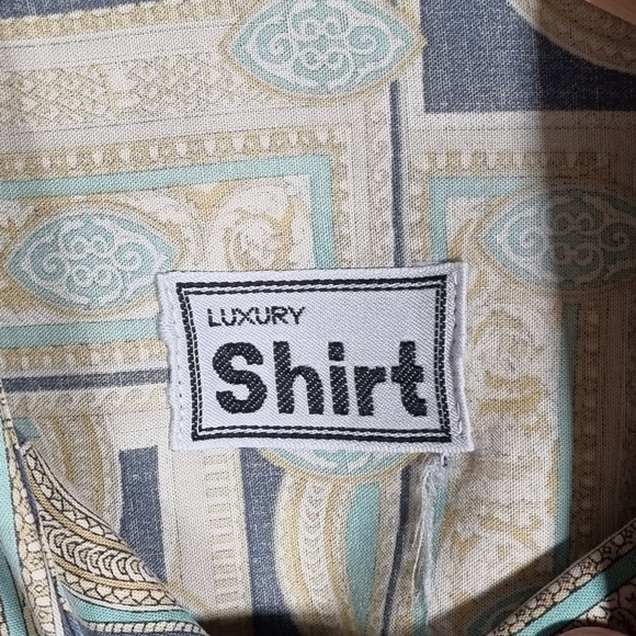 Vintage Renaissance Style Patterned Blue/Green XL Mens Short-sleeved Shirt - Picture 5 of 6